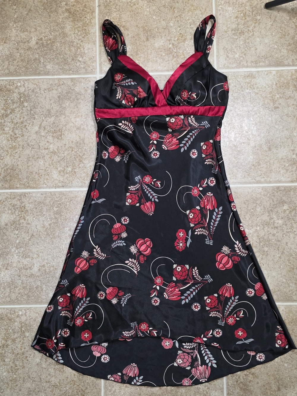 Y2K Satin Floral Empire Waist Dress - Picture 12 of 13